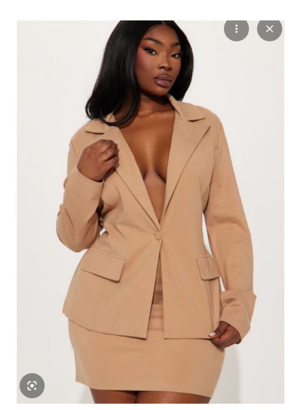 Fashion Nova Mia Double Lined Skirt Suit Set Tan Ponte Blazer Career Neutral NWT